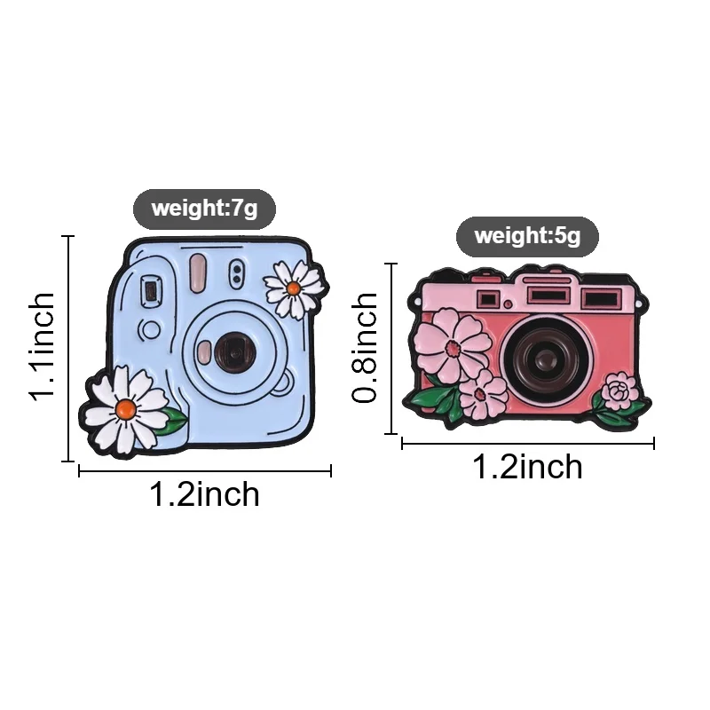 Cartoon Pink Blue Floral Badge Cute Flower Camera Enamel Pins Fashion Lapel Brooches Backpack Clothes Jewelry Gift for Friends