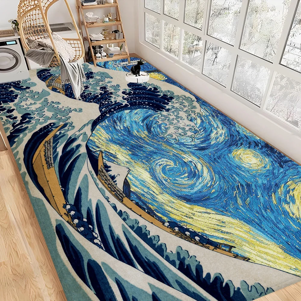 Japanese Wave Art Floor Mat Retro Multiple Choice Living Room Kitchen Rug Non-Slip Modern Home Decor