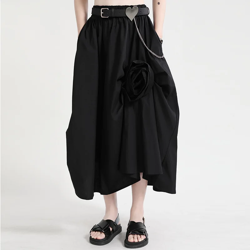 Mall Goth High Waist Black Double Layers Irregular Stitch Temperament Half-body Skirt Women Fashion New Spring Autumn 2021 Chic