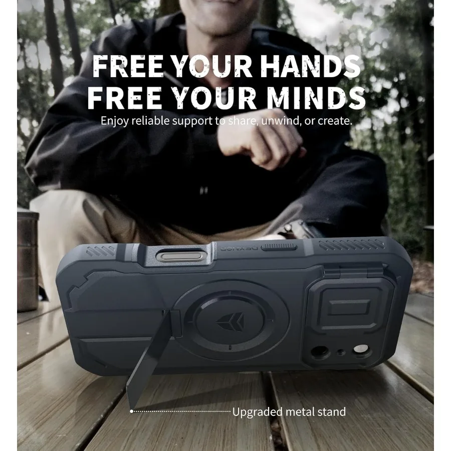 Per iPhone 17 Pro Custodia con doppio telaio frontale e cover per fotocamera flip integrata Cavalletto integrato per una stabilità migliorata