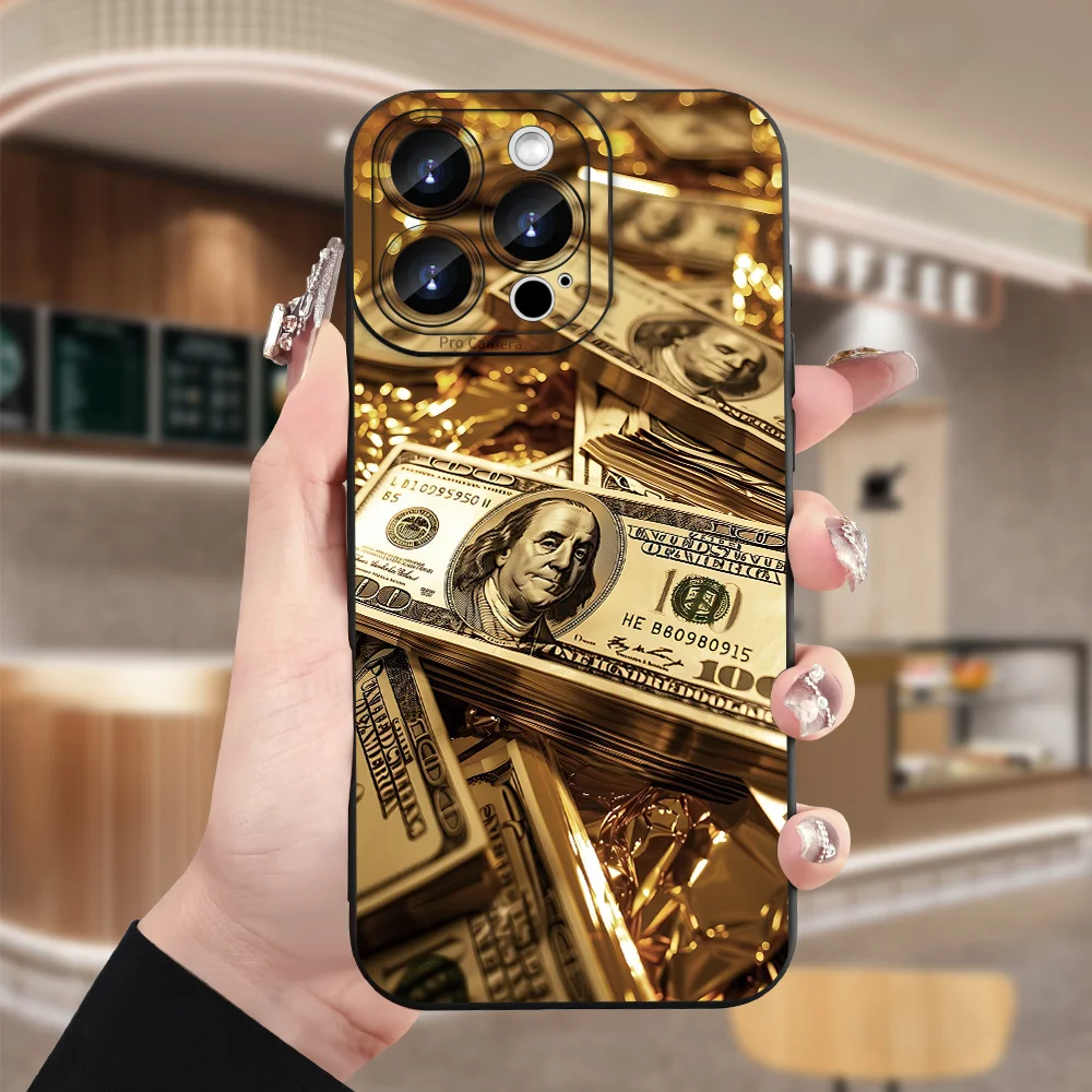 الذهب الدولار الأمريكي الأوراق النقدية طباعة تصميم جراب هاتف آيفون 16 15 14 13 12 11 برو ماكس X XS XR 15 زائد 16e سيليكون غطاء ناعم #5