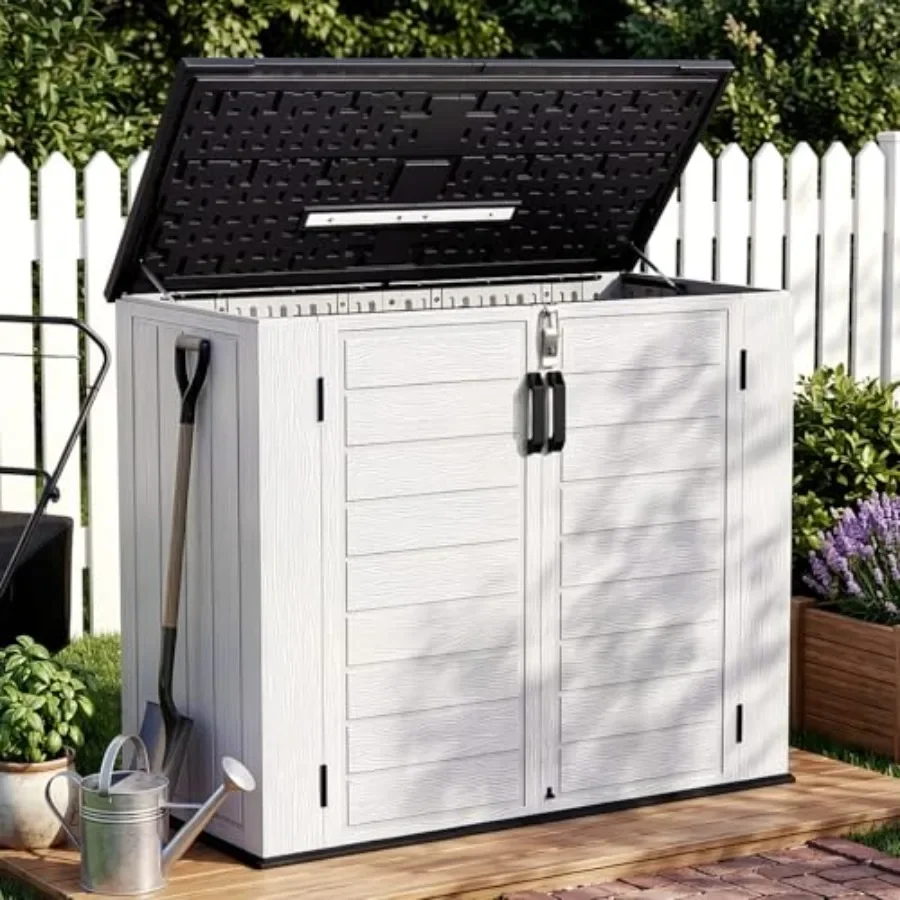 Outdoor Storage Shed Resin Waterproof Storage Cabinet for Patio Garden: Durable Resin, Gray, UV-Resistant Lockable