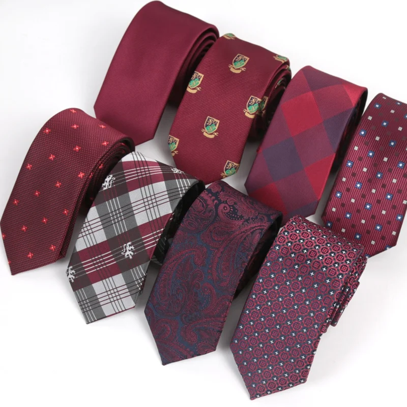 Tie Set Red Maroon Burgundy Rose Men Tie Pocket Square Cufflinks Set Jacquard Necktie for Male Business Party Wedding Silk Gifts
