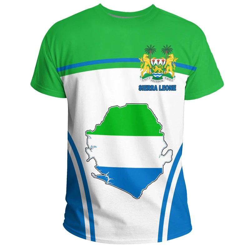 Africa Sierra Leone Map Flag Graphic T Shirts National Emblem T-Shirt Patriotic Coat Of Arms Tshirt Male Sport Jersey Boy Tops