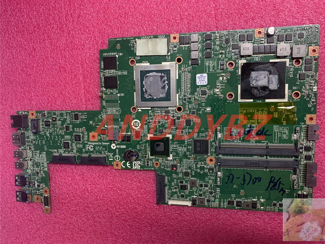 Used MS-17731 VER 1.2 FOR MSI MS-1773 GS70 GS72 LAPTOP Motherboard With I7-5700HQ AND GTX965M  100% Working OK