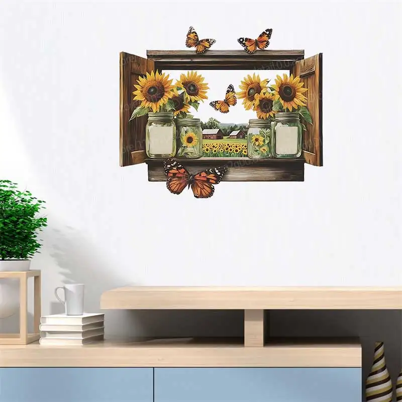 Sunflower Fake Window Wall Stickers Decorative Home Background Beautification for Bedroom Living Room AA135 view 3