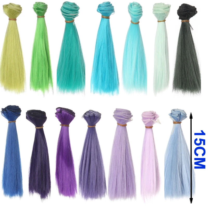 1 szt. Włosy Refires Bjd włosy 15cm * 100CM niebieski zielony fioletowy kolor peruka z krótkimi włosami włosy dla 1/3 1/4 BJD Diy
