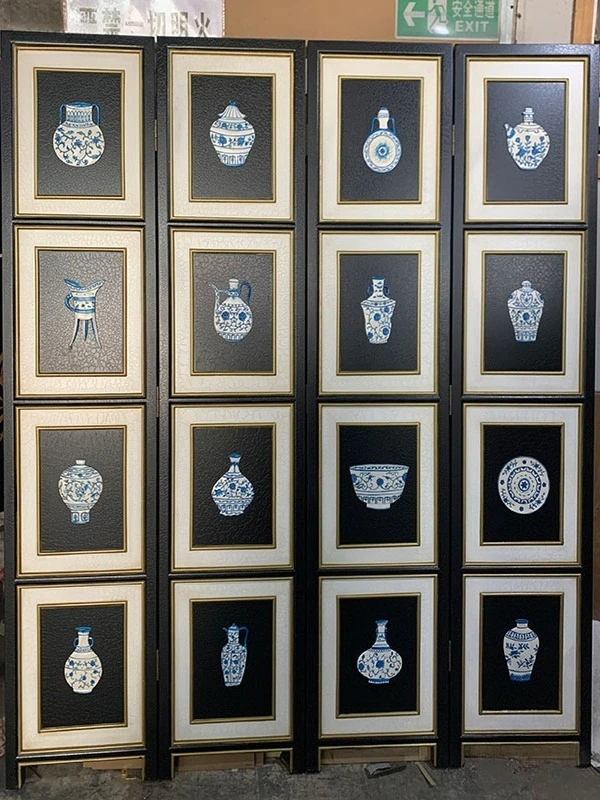 Blue and white porcelain screen living room partition folding sofa background with two four and six panels