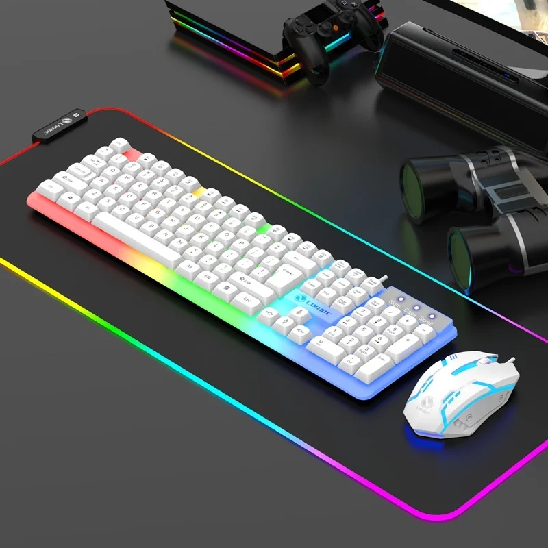 2024  Mixed Color Luminescence Office Games Esports Notebook Desktop Universal Waterproof And Durable Wired Keyboard And Mouse