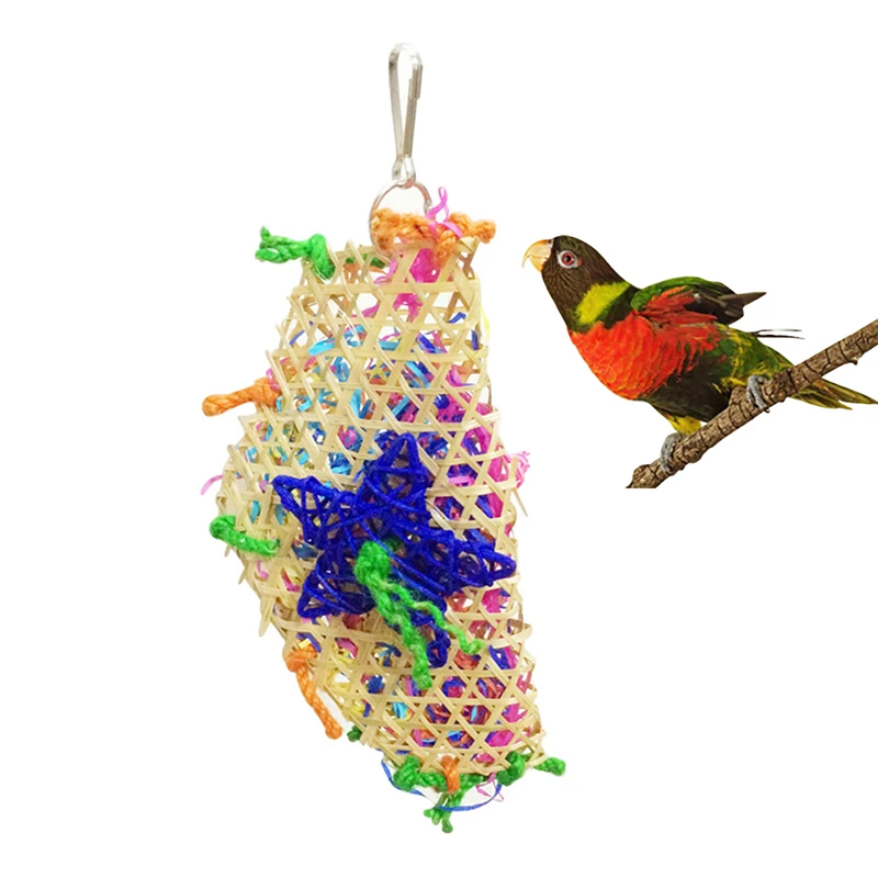 Bird Toys with Multicolored Natural Wooden Blocks Bells and Durable Rope Cage Hanging Chewing Sticks Toys for Parrot Cockatiels