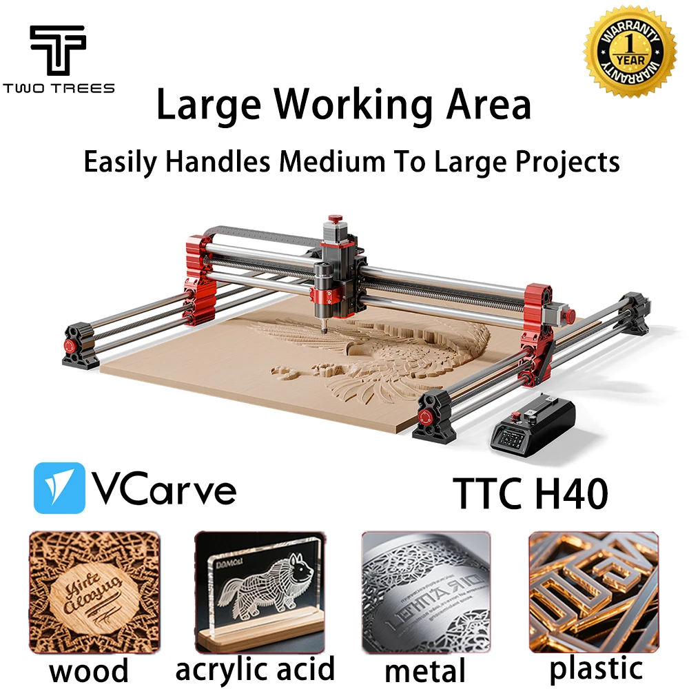 

Twotrees TTC-H40 3-Axis/4-Axis CNC Router Milling Cutting Machine 500W High Precision With Emergency Stop For Wood Acrylic Metal