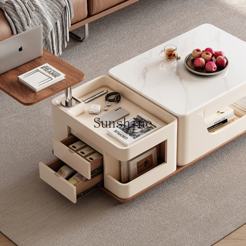 

Living room household small apartment movable lifting and retractable solid wood edge table