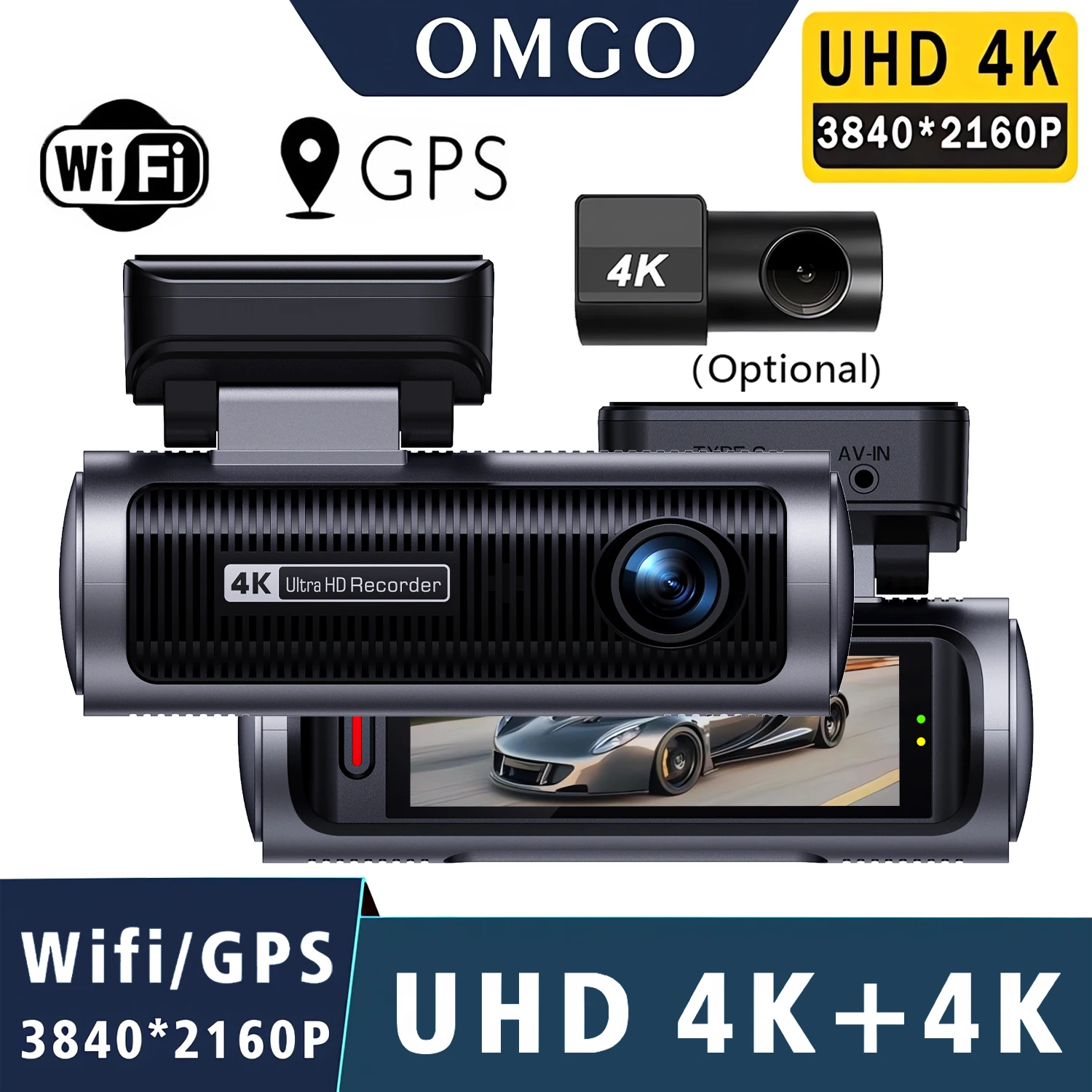 4K+4K Car Front Dash Cam Dual Lens 5G WIFI GPS DVR Black Box Room With 24H Parking Monitor Night Vision  Rear View Camera