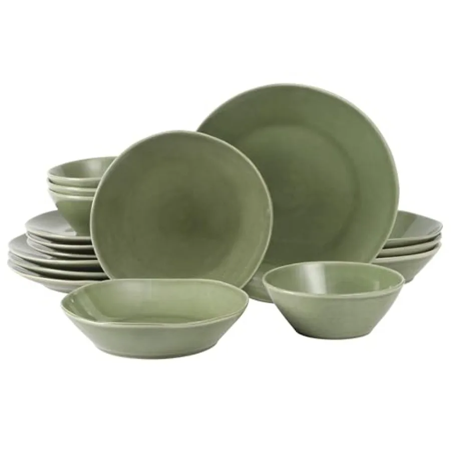 

Набор посуды из керамогранита с реактивной глазурью Cyprus Green Stoneware для 4 персон, 16 предметов: тарелки и миски Montecito Breeze, двойные тарелки, как у Опры (двухкратный выпуск)