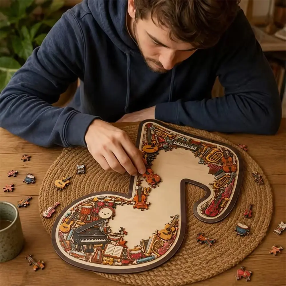 Wooden Material Musical Instrument Puzzle Ornament Musical Note Shaped Multiple Pieces Music Note Puzzle Irregular Shape