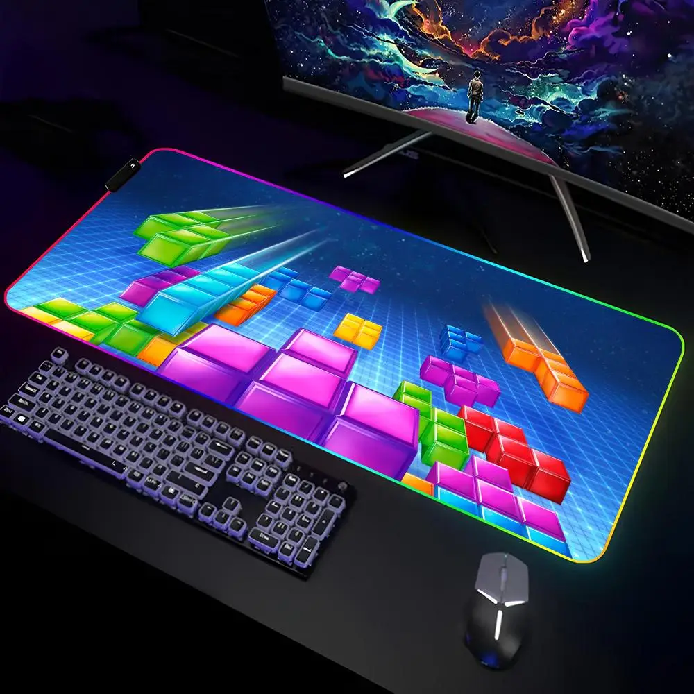 TETRIS Mouse Pad Gamer RGB Deskmat Keyboard Mat Gaming Laptops LED Mousepad Desk Protector Anime Mause Mats
