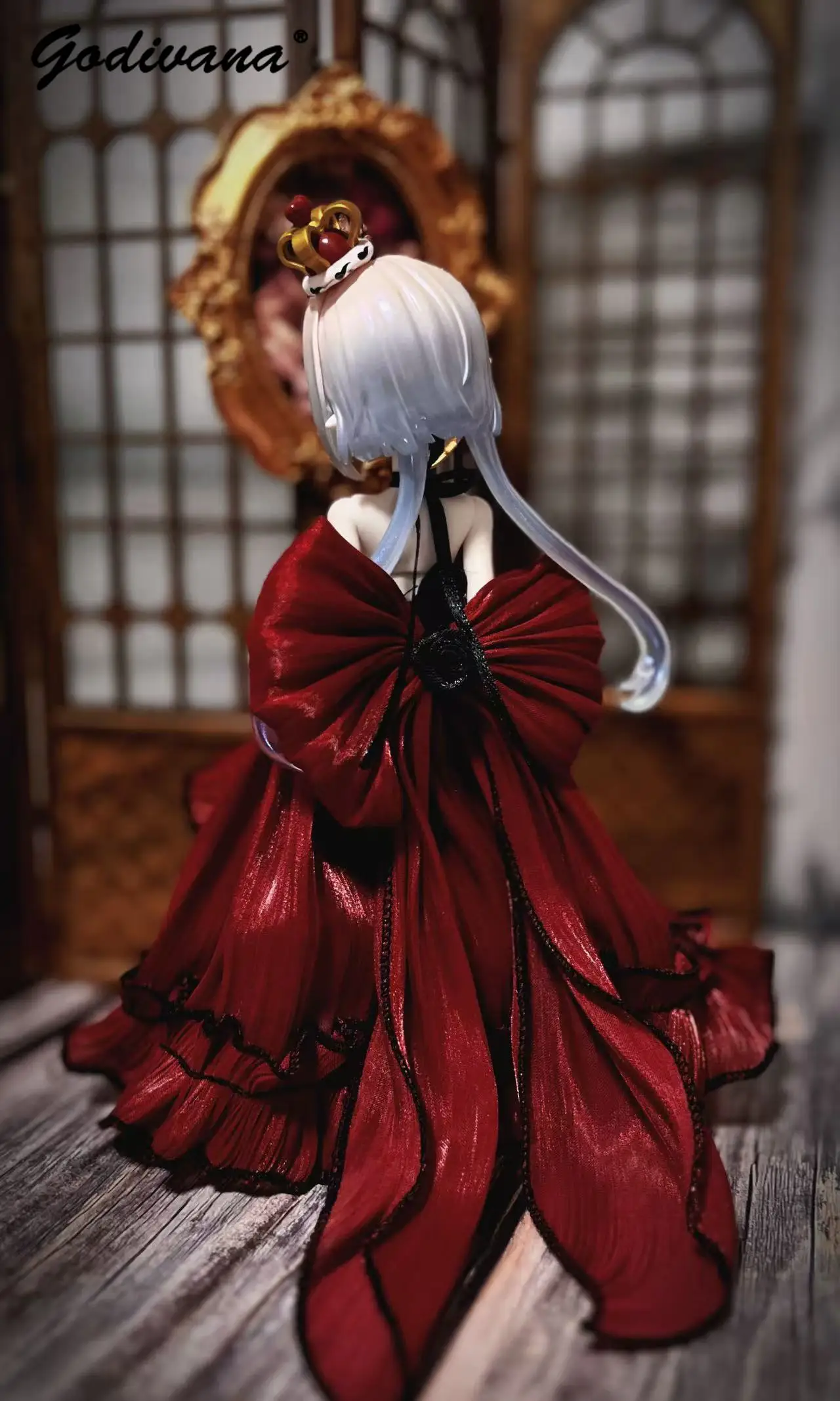 Minty 2nd Body 1/8 BJD Doll Evening Gown Red Halter Tiered Ruffle Dress with Bow Train Vintage Elegant Formal Party Straps Dress