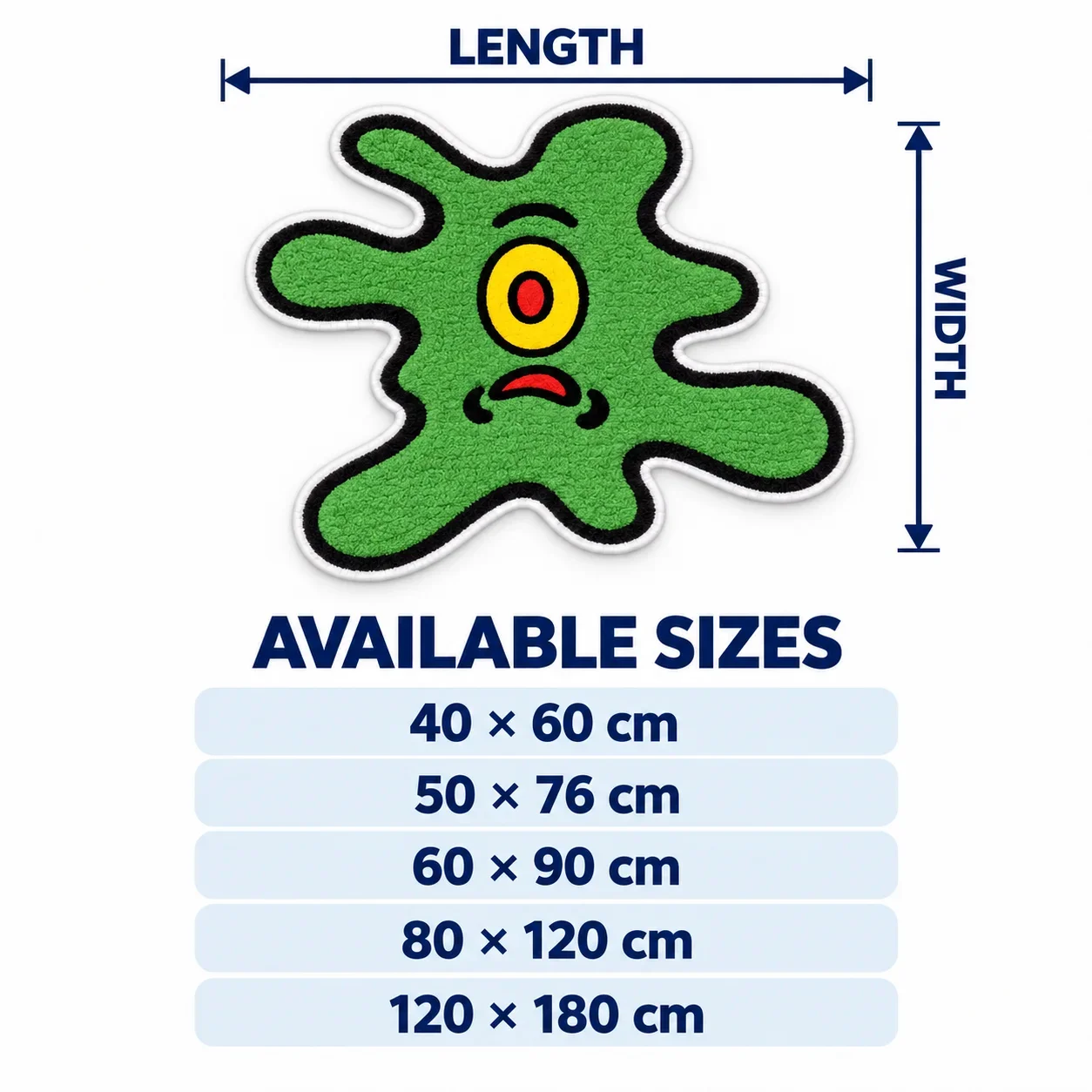 Wacky Green One-Eyed Monster Shaped Area Rug Marine life Lrregular Floor Mat Soft Flannel for Bedroom Fun Home Decor Gift