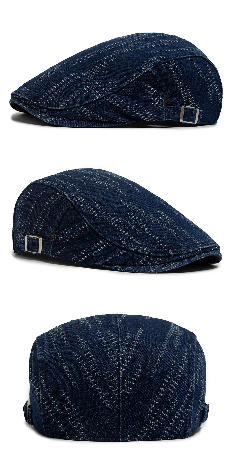 Denim Vintage Berets Männer Frauen Zeitungsjunge Mütze Sommer Casual Baumwolle Einlagige Visier Flachen Hut Herbst Retro Zerrissene Baskenmütze Unisex – Detail 6
