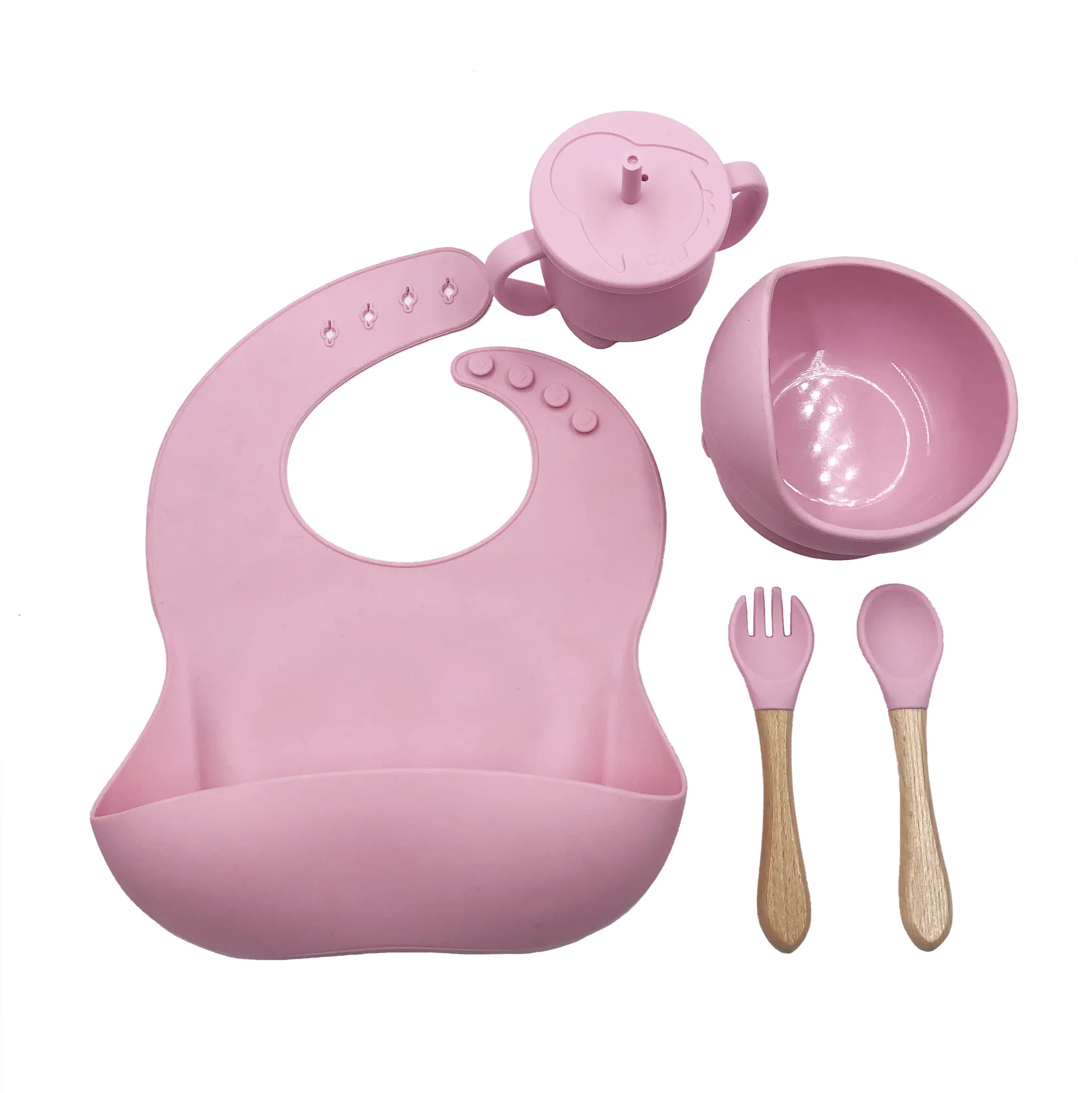 New Bisphenol A Free Baby Silicone Tableware Feeding Set Customized Logo 5-piece Set Children's Silicone Tableware