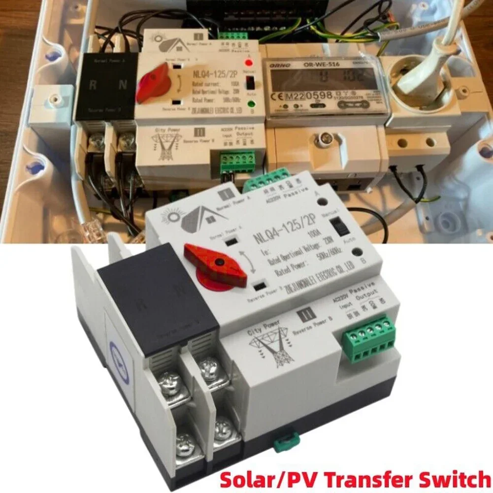 Imagem -02 - Interruptor de Transferência Automática de Energia Dupla Solar 6x4x3cm Interruptor de Comutação do Gerador 230v Interruptor de Transferência Fotovoltaica 2p 100a