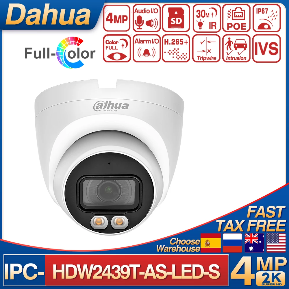 

Dahua 4MP Lite Full-color Fixed-focal Eyeball IP Camera IPC-HDW2439T-AS-LED-S Built-in Mic IR30M IP67 Protection Network Camera