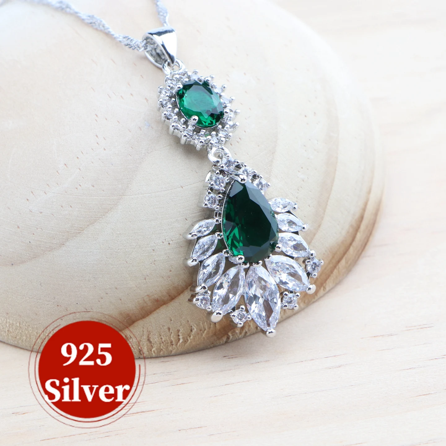 925 Sterling Silver Jewelry Sets For Women Green Zircon Bracelets Earrings Rings Pendant Wedding Necklace