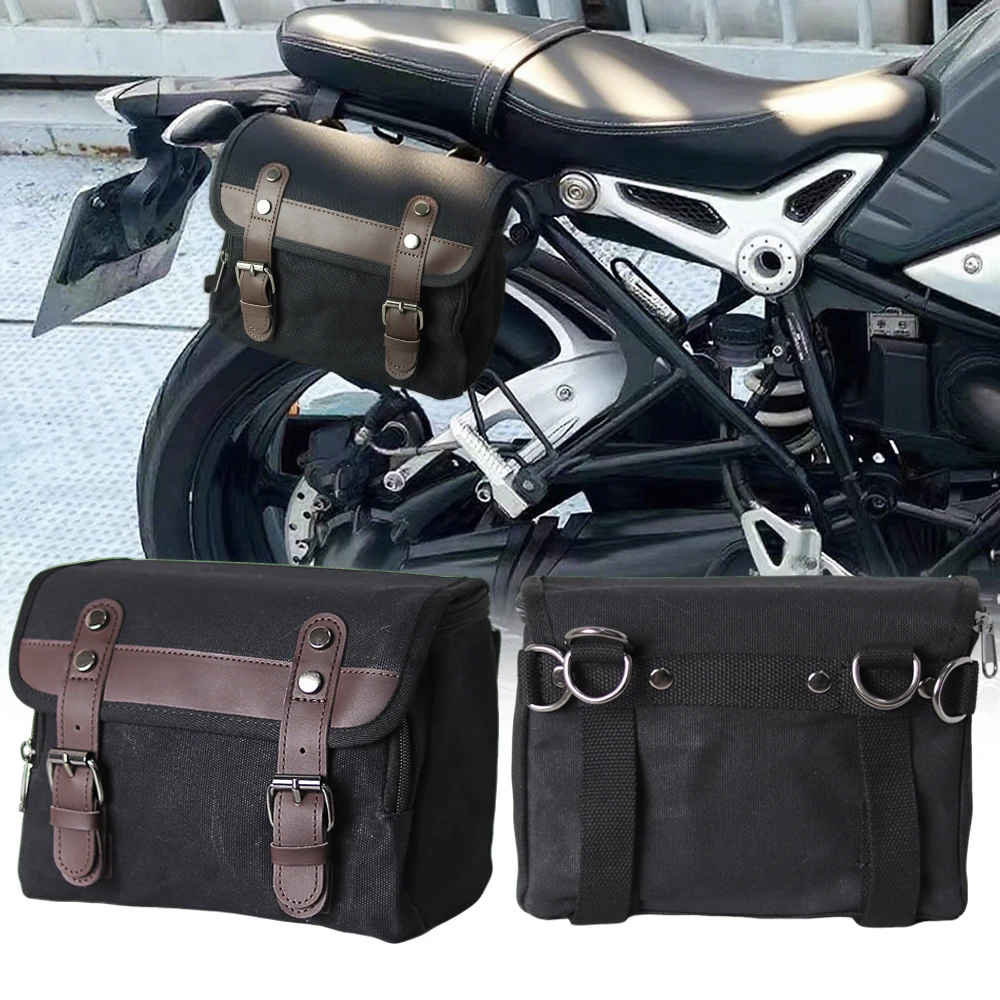 レトロオートバイサイドバッグ防水オイルワックスキャンバスハンギングバッグバイク荷物バッグ小型電動自転車用ハンギングツールキット