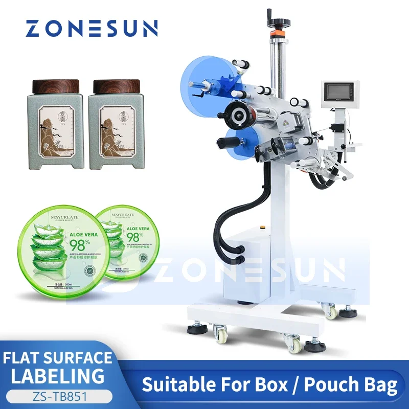 ZONESUN Automatic Flat Surface Labeling Machine Product Cartons Boxes Bags Bottle Top Label Applicator ZS-TB851