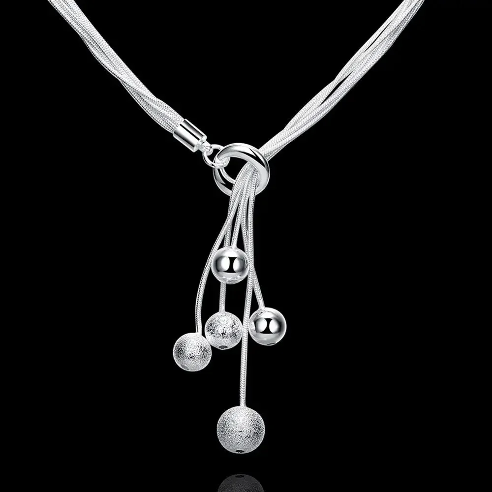 

Fashion brand 925 Sterling Silver Smooth Beads Necklace charms For Women Party Engagement Wedding Gifts Jewelry