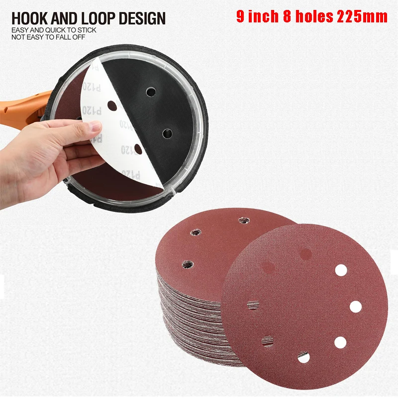 

9 дюймов, 8 отверстий, 225 мм, наждачная бумага, деревообрабатывающий шлифовальный диск по металлу, абразивный полировальный инструмент, шлифовальные диски с зернистостью 40/1000/2000