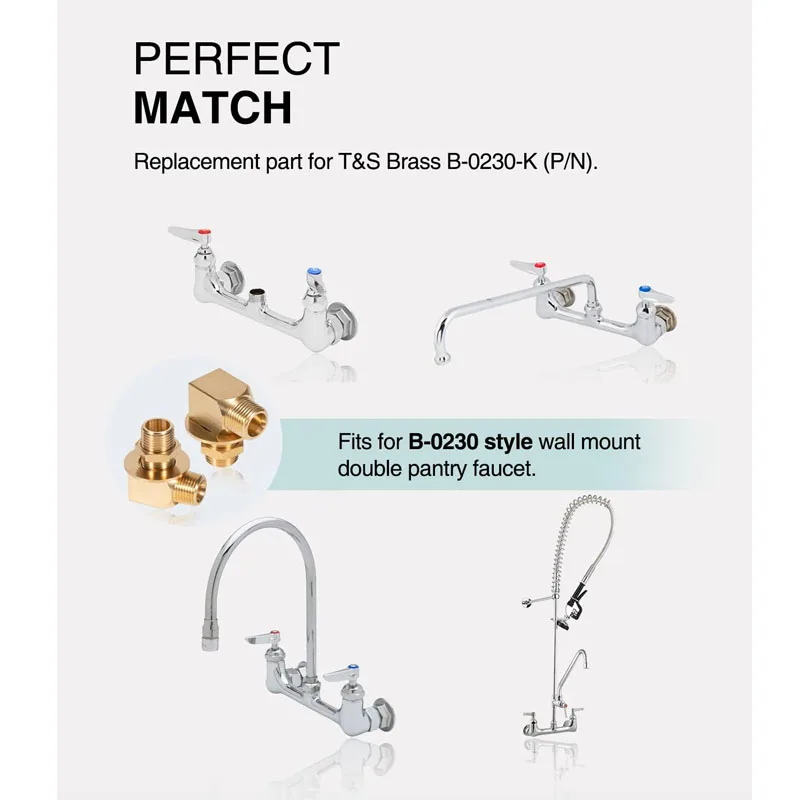 B-0230-K Brass Wall Mount Faucet Installation Kit for T&S B-0230 Style Faucets , Includes 2 Short Elbows, Nipples, Nuts,Washers