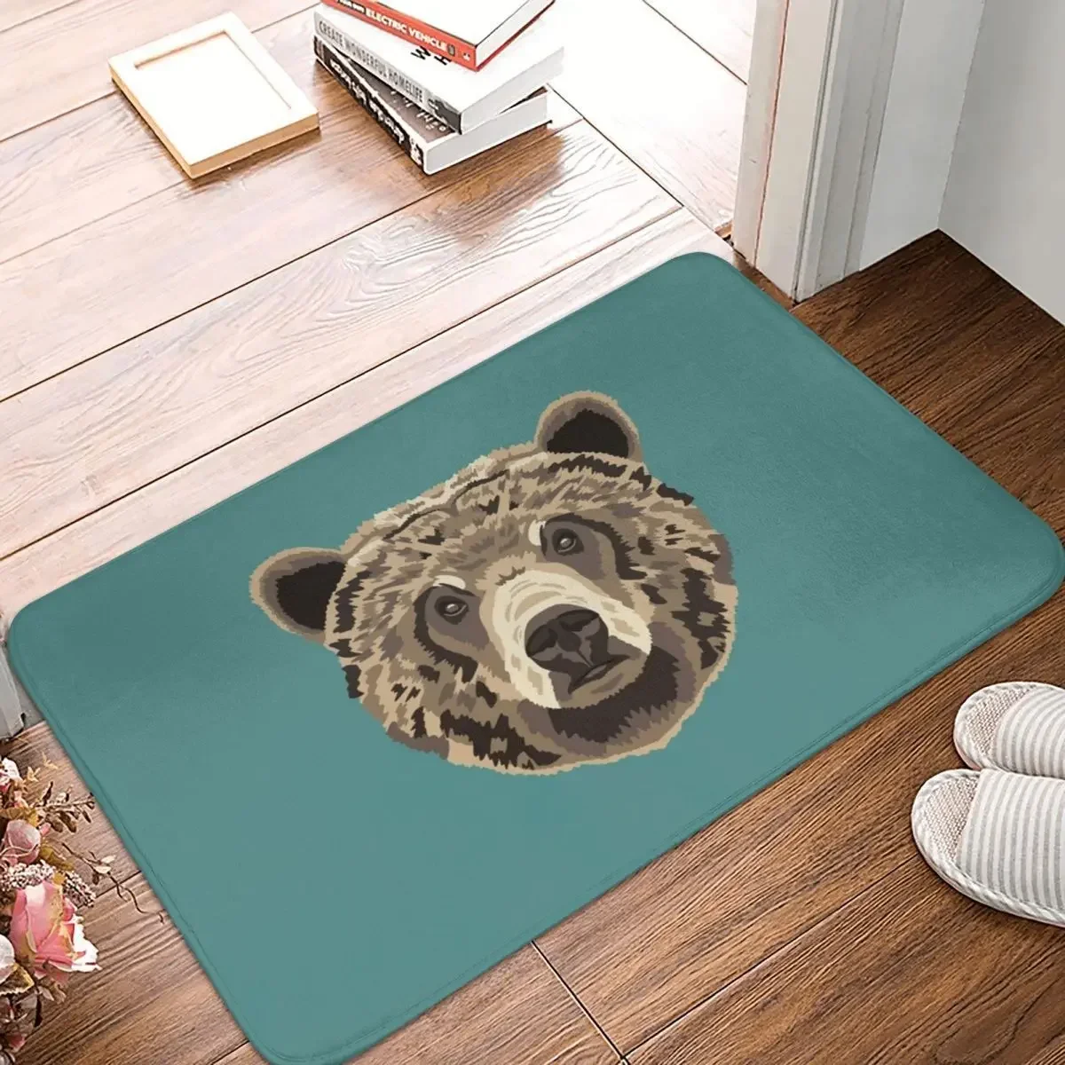 Brown Bear Face Doormat Rug Carpet Mat Footpad Polyester Anti-slip Antiwear Entrance Kitchen Bedroom Balcony Toilet