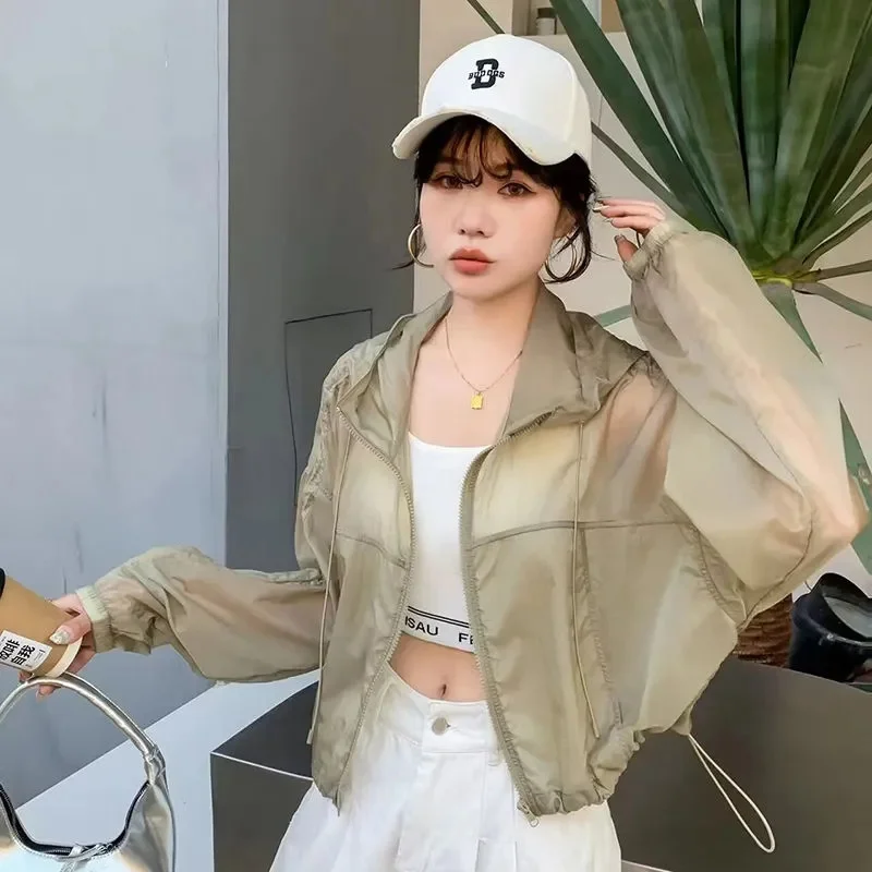 2025 Nowy letni damski płaszcz plażowy z kapturem Kobieca moda z długim rękawem Odzież przeciwsłoneczna Kurtka damska Casualowa odzież wierzchnia