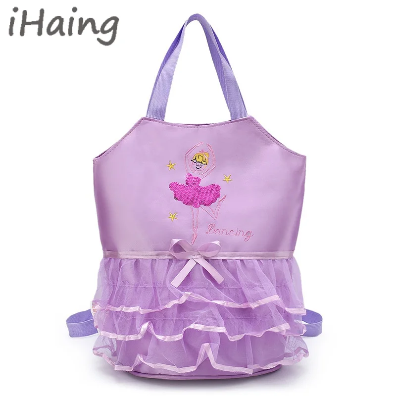 Cute Ballet Dance Backpack Embroidery Dancing Bag with Key Chain Girls Bow Duffel Double Shoulder Daypack Gym Schoolbag Handbags