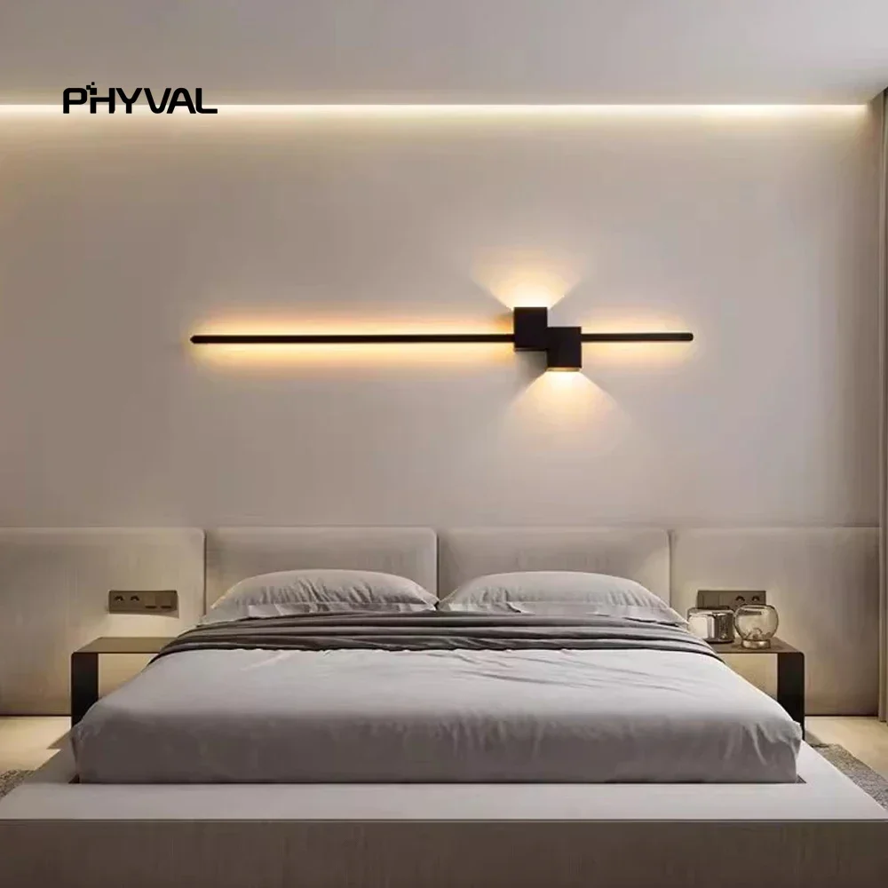 Nordic long LED wall lamp Nordic creative living room TV background bedroom bedside wall lamp indoor home lamps and lanterns