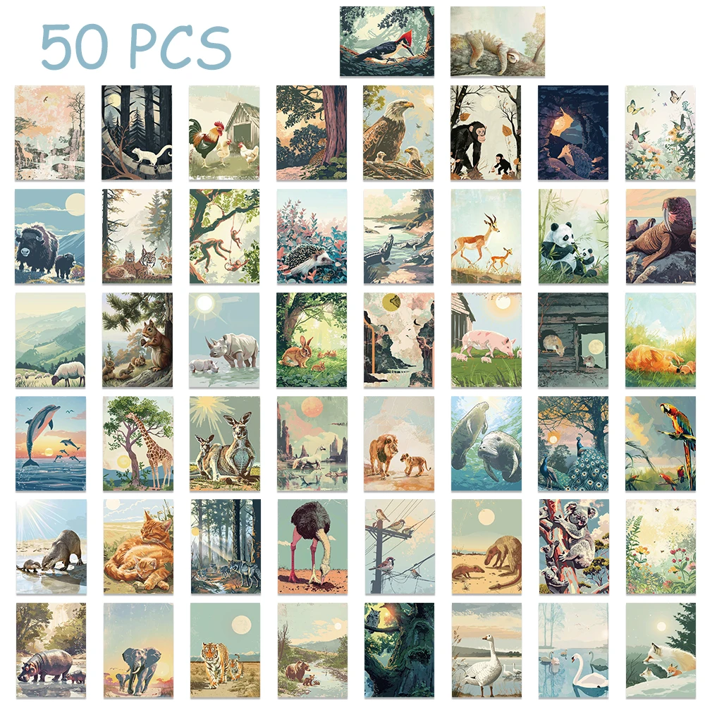 50pcs Vintage Nature Scene Illustrations Stickers Aesthetic Decals For Laptop Skateboard Suitcase Guitar Waterproof Stickers