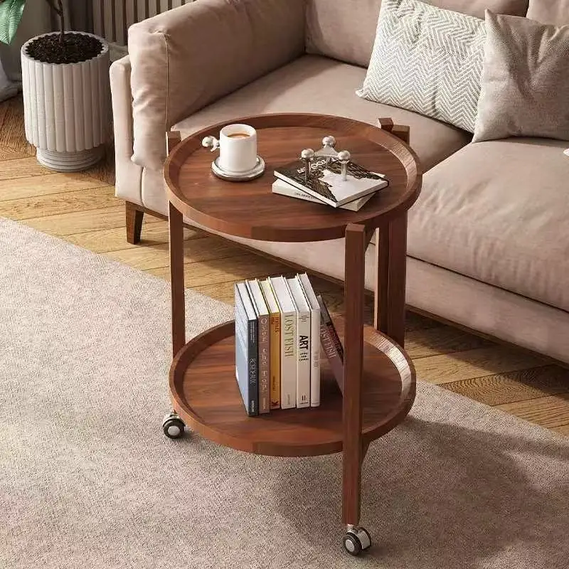For mobile coffee table small table sofa side table solid wood mobile rack kitchen multi-layer dining car movable side