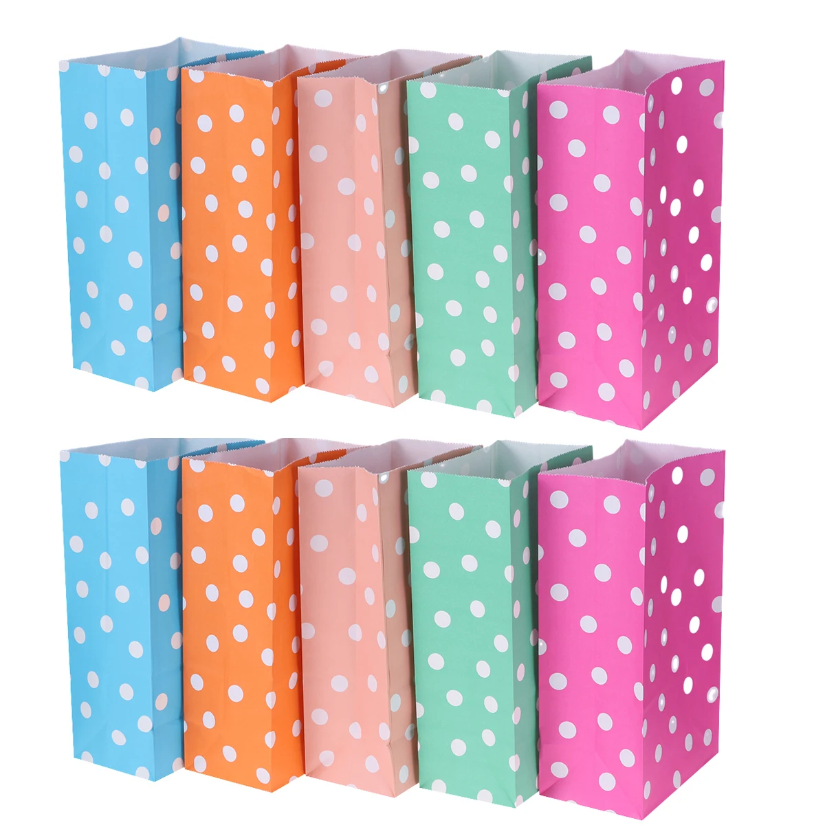 

50pcs Colorful Paper Bags Dot Pattern Gift Bags Candy Cookie Bread Nuts Bags for Baking Package Supplies (22 x 12cm 10pcs
