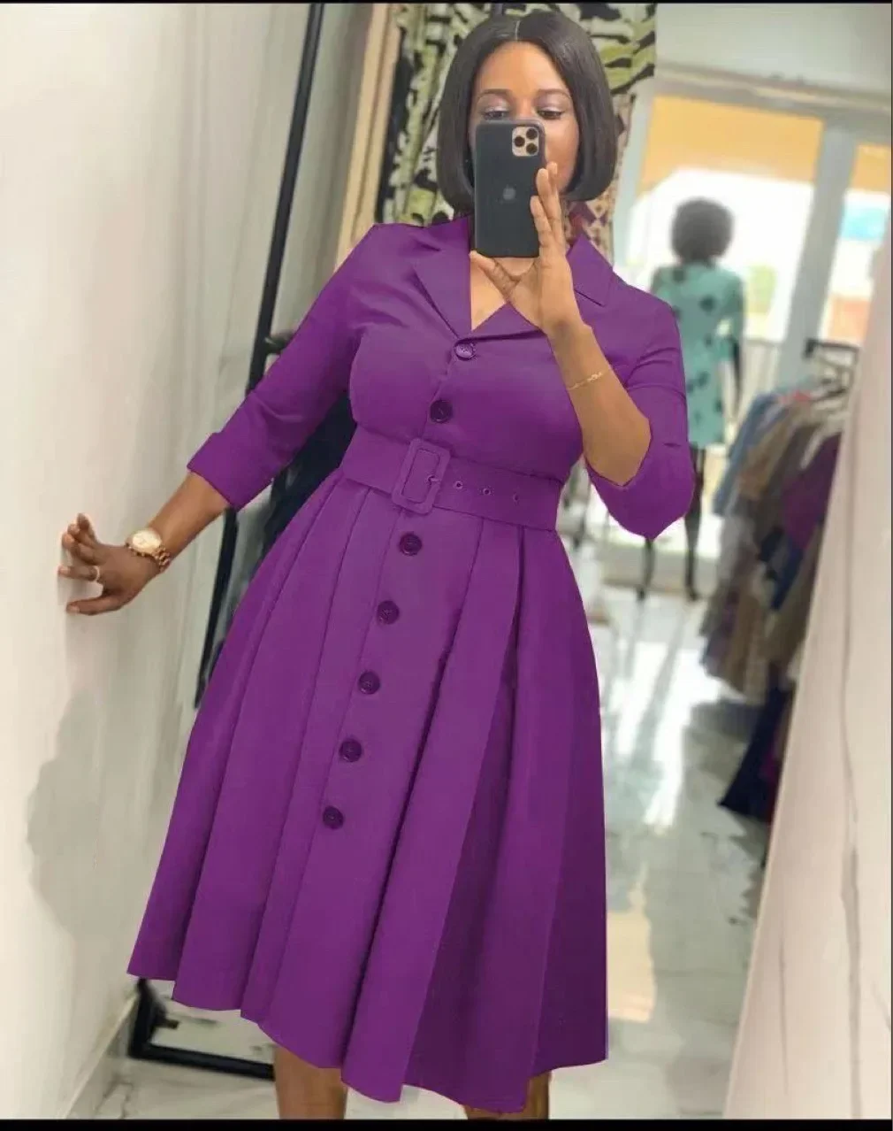 2023 African Dresses for Women Spring Autumn African Women V-neck Polyester Solid Color Knee-length Dress African Clothes Women