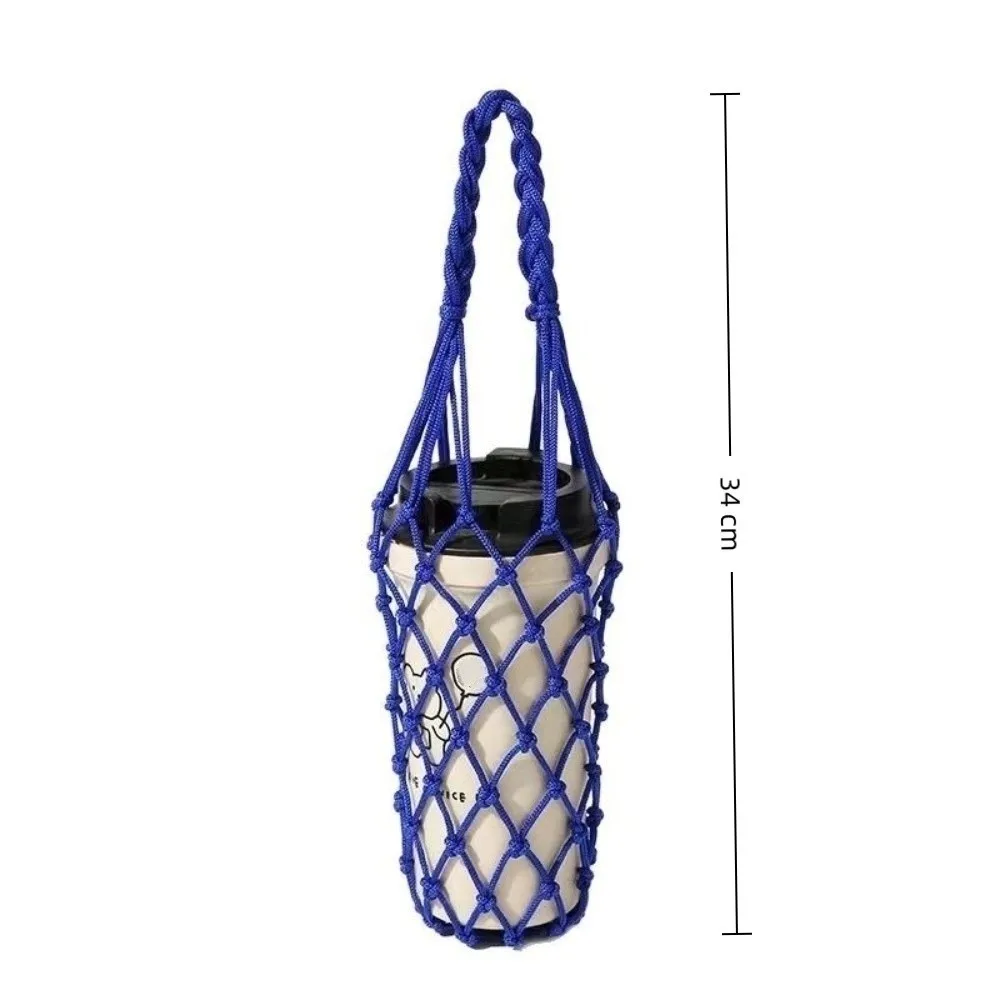 Decorative Hand Woven Mesh Bag Reusable Hollow Out Water Cup Bag Handheld Kettle Bag