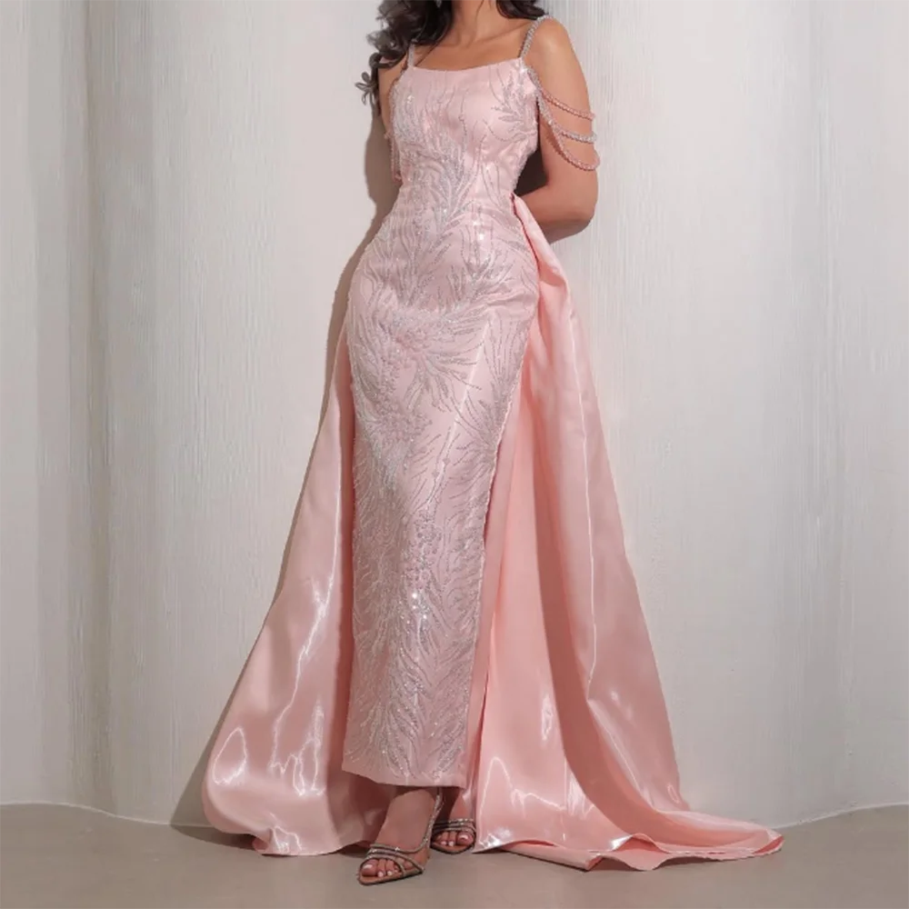 Customized square collar Formal Evening Dresses Beading Sequined Lace Appliques Long Prom Gown detachable Train Party Dress