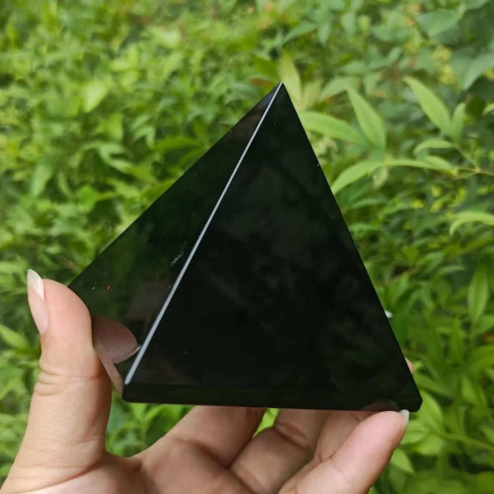 Large Black Obsidian Crystal Pyramid Polished Black Obsidian Pyramid Handmade Crystal Pyramid Geometric Triangle Desktop Decor