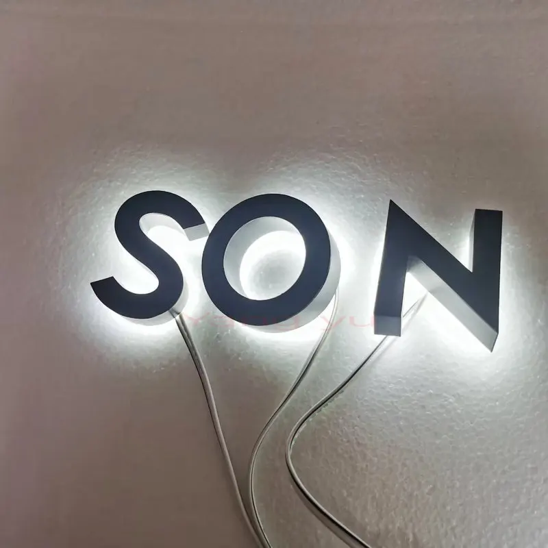 Imagem -05 - Letras Retroiluminadas Led Personalizadas Carta de Sinal Iluminado de Halo Sinal Led 3d Sinal de Alumínio para Loja Aço Inoxidável