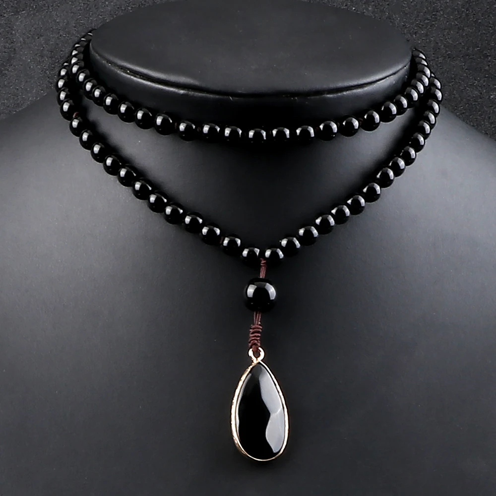 6mm Natural Stone Black Obsidian Tiger-eye Beads Necklaces Men Handmade Knotted 108 Mala Necklaces Women Yoga Meditation Jewelry view 5