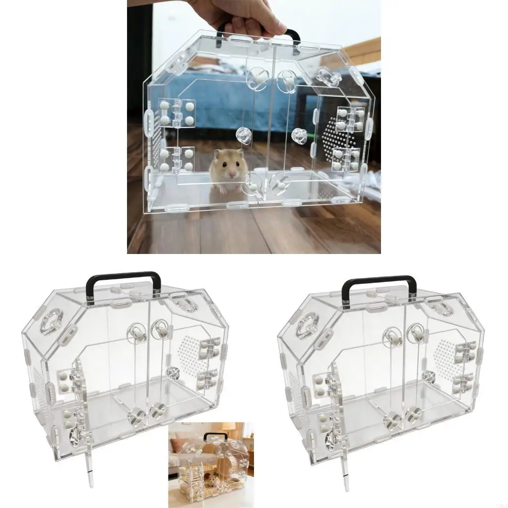 

Вольер для мелких животных с двойным отделением, прозрачная акриловая коробка для разведения террариума, дорожные переноски для