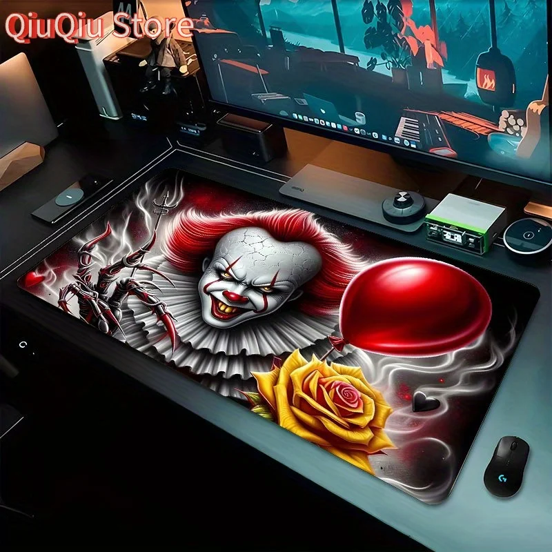 لوحة ماوس للألعاب Pennywise IT Horror Movie Pennywise - قاعدة مطاطية غير قابلة للانزلاق، لوحة ماوس كبيرة مع بالون أحمر وتصميم زهور لـ