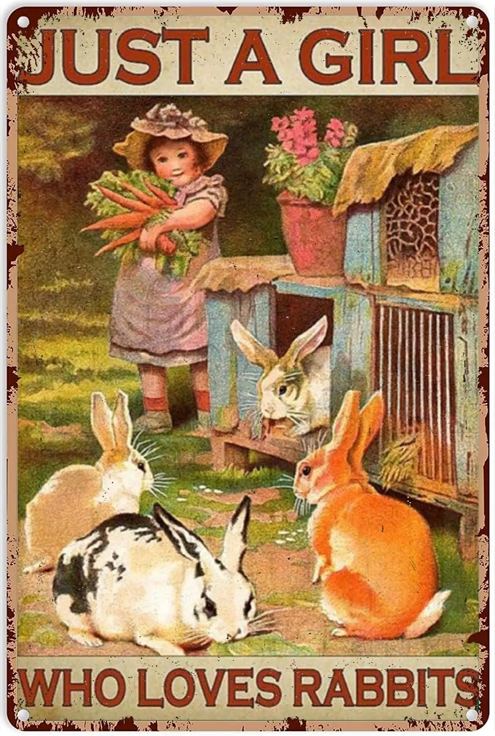 Vintage Poster Metal Vintage Wall Art Love Animal Just A Girl Who Loves Rabbits Tin Sign Decoration Vintage Chic Metal Post sign