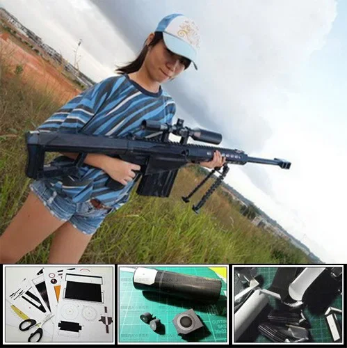 Paper Model Barrett M82A1 Sniper Rifle Cosplay Kits 1:1 Scale Weapons Papercraft Gun Toy