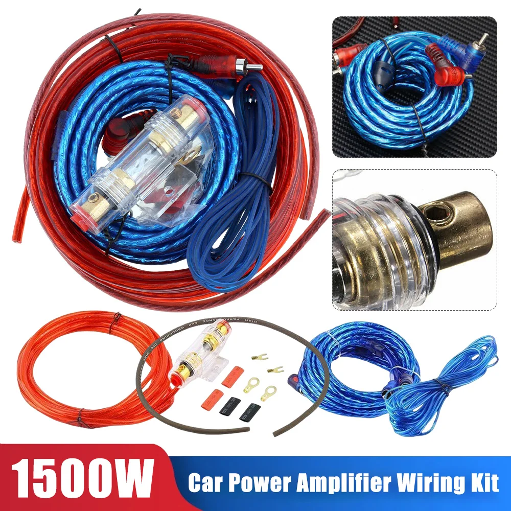 1500W Car Power Amplifier Wiring Kit 8GA RCA Power Cable 18GA Subwoofer Speaker Line for Car Modification for Auto Vehicle Parts